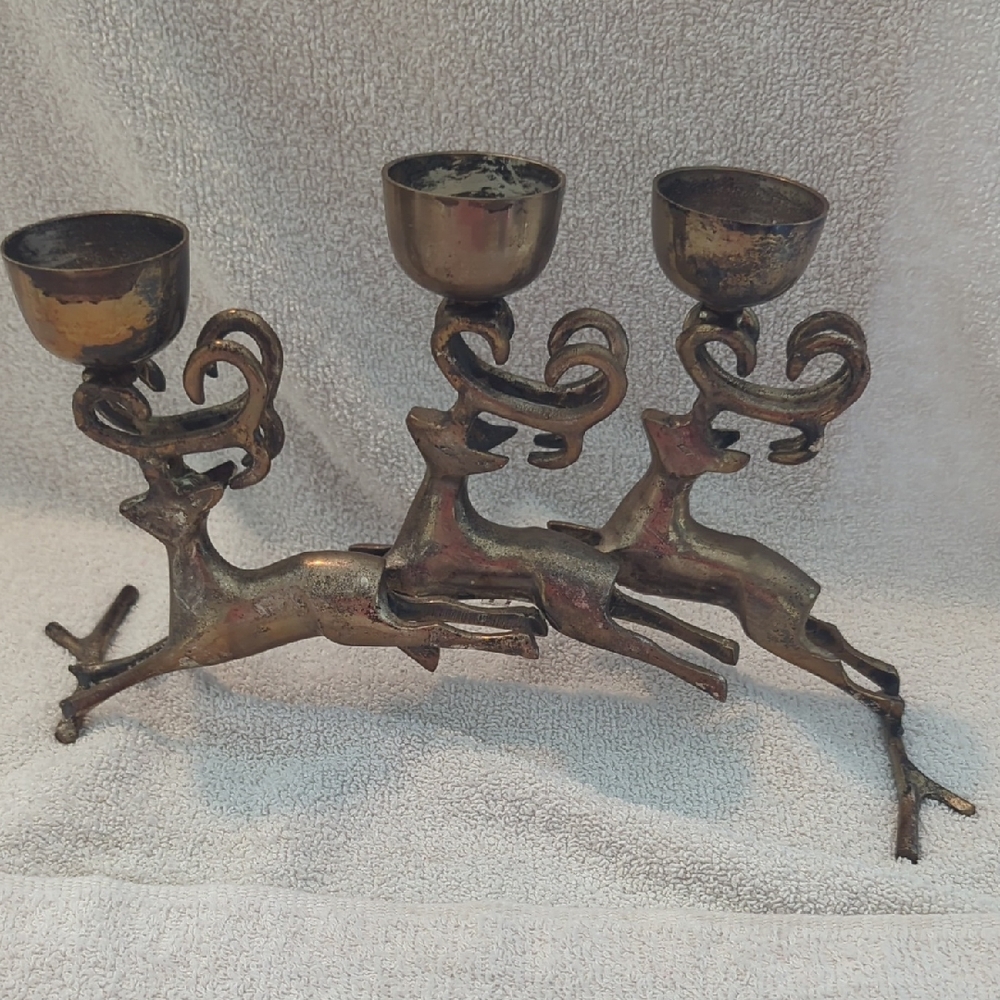 Elegant Brass Reindeer Candle Holder